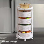Ringmaster 4 Tier Multi-Layer Rotating Storage Rack Storage Shelves Organizer,Floor Standing Kitchen Storage Cart with Wheels,Fruit Vegetable Storage Basket Shelf for Kitchen,Living Room,Bedroom