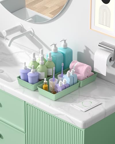 10 Pack Large Size Plastic Drawer Organizers Set, 3 Sizes Desk Drawer Organizer Trays, Storage Bins for Vanity, Makeup, Bathroom, Kitchen Utensils and Office (Green) - color: Green