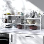 Expandable Cabinet Shelf Organizer Adjustable Metal Spice Rack Stackable Freestanding Counter Storage Shelves for Kitchen Cabinet Under Sink Office Desk (White - 2Pack - L16.5-27'' * W10.2'' * H9.6'') - color: White - 2Pack - L16.5-27'' * W10.2'' * H9.6''