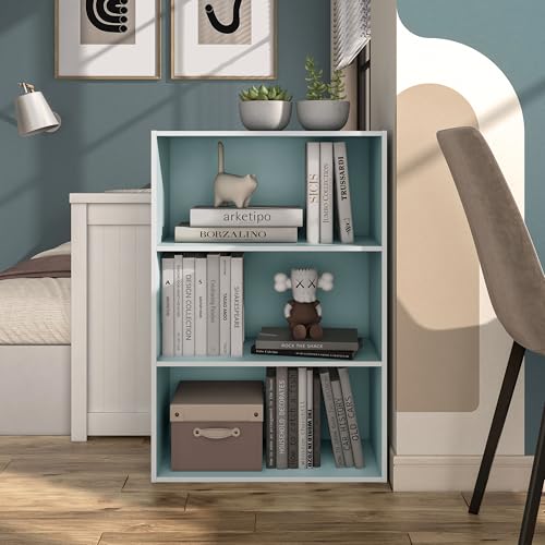 Homes: Inside + Out Apexa 3-Tier Cube Storage Organizer Shelves, Stackable Wood Bookcase Fits Cubby Bins for Organization, Dorm Teen Room Decor & Home Office, Light Blue - color: Light Blue, size: 3-Tier