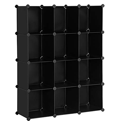 SONGMICS Cube Storage Organizer, Set of 12 Plastic Cubes, Book Shelf, Closet Organizers and Storage, Room Organization, Bedroom Living Room, 12.2 x 36.6 x 48.4 Inches, Black ULPC34BK - color: Black, size: 12 Cubes, style: without doors