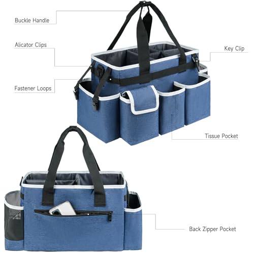 Cleaning Caddy,Cleaning Bag for Housekeepers,Cleaning Supplies Organizer with Handle,Blue - color: Blue, size: Medium