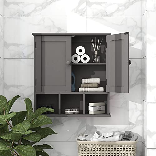 TaoHFE Grey Bathroom Cabinet,Bathroom Wall Cabinet with 2 Door Adjustable Shelves,Over The Toilet Storage Cabinet,Bathroom Cabinet Wall Mounted,Medicine Cabinets for Laundry Room Kitchen - color: Grey