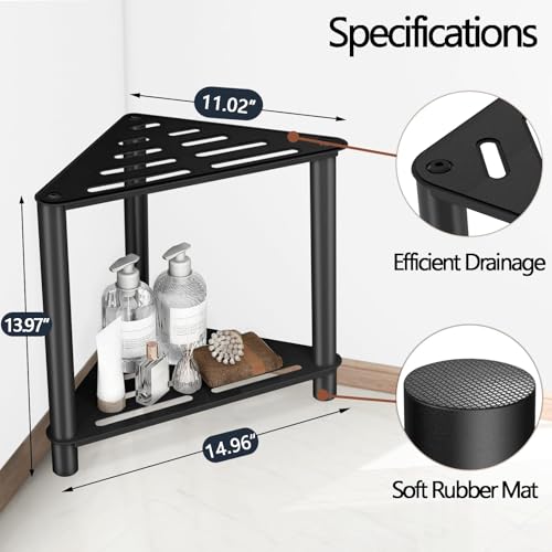 VOTZAAQ Shower Foot Rest, Shower Stool for Inside Shower, Stainless Steel Waterproof Shower Stool for Shaving Legs - Corner Bathroom Bench Seat with Storage Shelf for Small Shower Spaces - color: Triangle-black