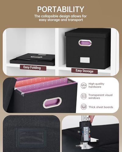 2 Pack File Storage Organizer, Filing Box, Portable File Box with Lid, Fit for Letter/Legal File Folder Storage, Document Organizer, Black - color: Black, size: 2 pack