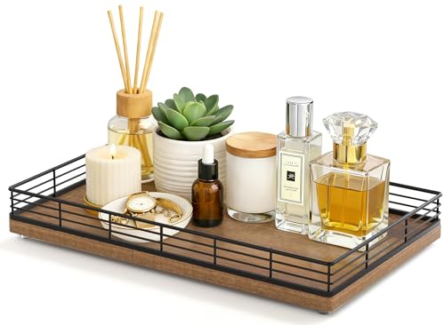 Large Bathroom Vanity Tray – 13" x 8" Acacia Decorative Wooden Tray for Bathroom Countertop & Vanity Organizer, Wood Tray for Perfume, Skincare Accessories Storage Vanity Dresser Decor Black & Acacia - color: Acacia, size: 13" x 8" x 2"