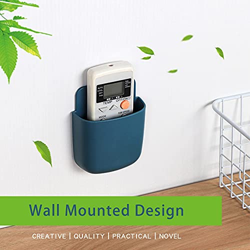 3 Pack Remote Control Holder Wall Mount Holders Hole-Free Phone Charging Organizer Pen Storage Containers For Home Office School Supply Storage (Blue) - color: Blue