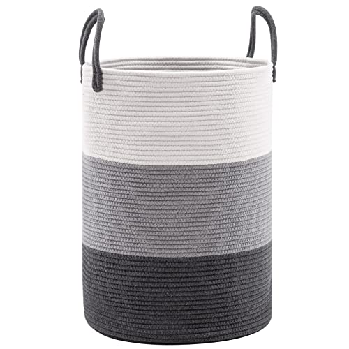 YOUDENOVA Woven Rope Laundry Hamper Basket, 58L Tall Luandry Basket, Baby Nursery Hamper for Blanket Storage, Clothes Hampers for Laundry in Bedroom - color: Grey, size: Tall (58L )