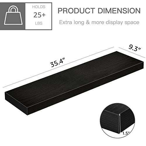 QEEIG Floating Shelves for Wall 35.4" Long - Wall Mounted Shelf Bathroom Kitchen Living Room Bedroom Farmhouse Home Decor Display Bookshelf Large 35.4 x 9.3 inch Set of 2, Black (008-90B) - color: C. Black, size: 35.4"