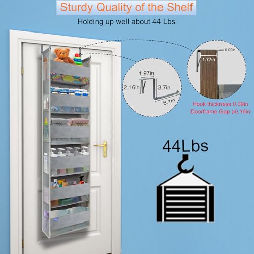 Extra Large Over The Door Organizer Storage 6-Shelves and 12 Side Pockets, Heavy Duty Hanging Door Organizer for Closet Bathroom Bedroom Nursery Pantry, Grey - color: Grey, size: Large 6-Shelf Over Door Organizer