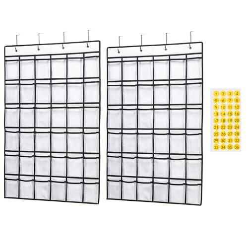 SAVERHO 2 Pack 36 Pockets Classroom Pocket Chart for Cell Phone Calculator Holder,Clear Pocket Chart Organizer for Classroom Cellphone Storage with 36 Number Sticker Size:38.5x25.7 Inch (White-2pack) - color: White-2pack of 36pockets