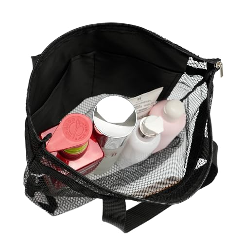TOPASION Mesh Shower Caddy Bag Portable Hanging Toiletry and Bath Organizer with Zipper for Travel, Gym, Camping, College Dorms, Beach - color: Black