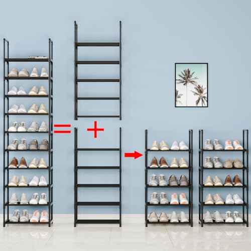 5-Tier Small Shoe Rack, Metal Stackable Kids Shoe Shelf Storage Zapateras Organizer,Narrow Shoe Rack Sturdy for Closet Hallway Entryway Living Room Bedroom (Black) - size: 5-Black