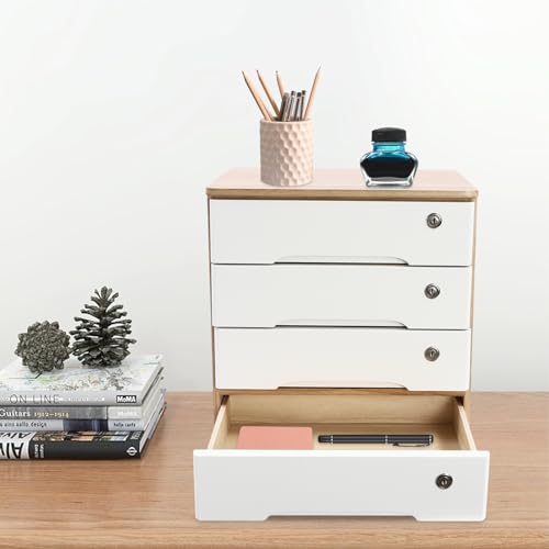 4-Tier Desk Organizer with Lockable Drawers, 8 Keys, Wooden Desktop Storage Box, Categorized Storage Desktop File Cabinet(Wood Color) - color: Wood Color-4 Tiers