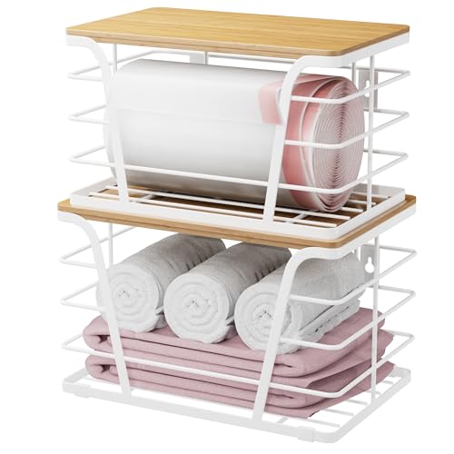 TIDIIABODE Extra Large 2 Pack Potato and Onion Storage Bins, Potato and Onion Storage Baskets with Bamboo Top, Trash Bag Dispenser, Storage Stackable for Kitchen Laundry Organizers, White - color: 2-Pack-XL&L-White