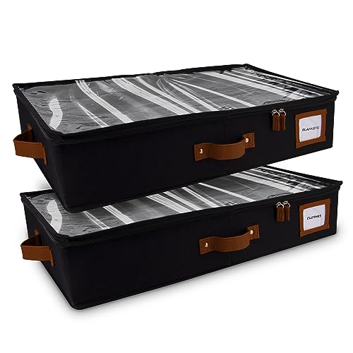 HOMELUX THEORY 2pc Under Bed Storage Containers, Bedroom Under the Bed Drawer Storage Organizer with Bins and Lids, Large Underbed Clothes Storage Box Ideal for Blanket, Fabric, & Shoes (Black) - color: Black, size: Large (2pc)
