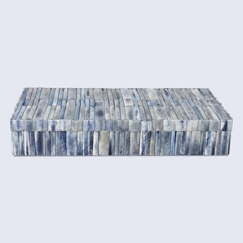 Handicrafts Home Large Decorative Storage Box 12x6– Coffee Table Organizer Box, Modern Home Décor Accent, Keepsake Memory Box, Jewelry Storage Box, Boho Decorative Box with Lid for Shelf, Mantle Decor - color: IVORY-OCEAN, size: 12x6x2 Inch