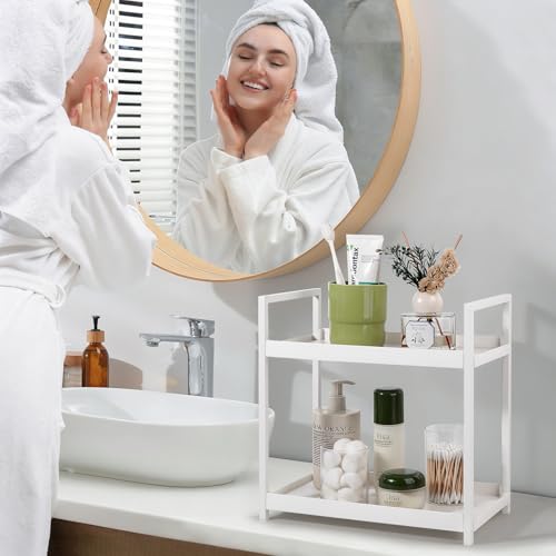 Anyoifax Bathroom Counter Organizer 2 Tier Vanity Storage Countertop Shelf Makeup Organizer Perfume Tray Skincare Holder for Sink, Dresser, Kitchen, Small White - color: White, size: Small