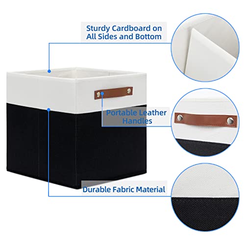 Temary Foldable Storage Cubes Set of 4 - Organizers with Handles, Decorative Storage Boxes for Home, Office (White&Black) - color: White&Black, size: 12×12×12