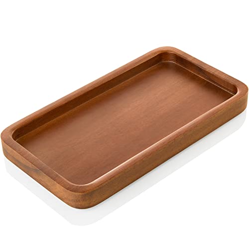 ALELION 8" Acacia Wood Bathroom Vanity Tray for Counter - Dresser Top Tray for Perfume Jewelry Candle Key Catchall - Small Kitchen Countertop Organizer for Soap Dispenser and Sponge Holder - color: Acacia, size: 4.2" x 0.8" x 8"