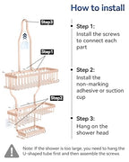YASONIC Shower Caddy Hanging - Never Rust Shower Organizer - Aluminum over The shower head caddy with 10 Hooks for Razor/Sponge - Shower Rack with Soap Basket - Rose Gold - color: Rose Gold