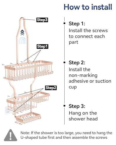 YASONIC Shower Caddy Hanging - Never Rust Shower Organizer - Aluminum over The shower head caddy with 10 Hooks for Razor/Sponge - Shower Rack with Soap Basket - Rose Gold - color: Rose Gold