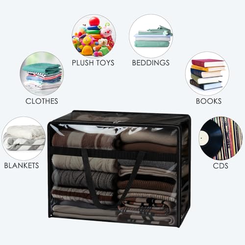 SGHUO Clothes Storage Bags 60L Extra Large Plastic Moving Bag for Comforter, Bedding, Blanket Storage Bags with Zipper and Reinforced Handle (4pcs, Black) - color: B-Black