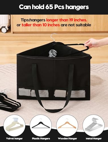 2 Pack Rigid Hanger Organizer, Triangle Storage Bin with Lid, Hanger Holder Stand for Space Saving, Clothes Organizer Stacker for Closet Laundry Rooms - color: Black