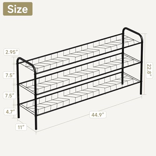 Shoe Rack,Long Shoe Organizer for Closet,Wide Shoe Storage for Entryway, 3 Tier Sturdy Metal Free Standing Shoe Shelf - size: 3-tier-long