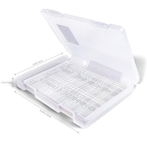 4 Packs A4 Paper Storage Boxes, 8.5 x 11 Plastic Portable Project Case for US Letter Size, Multi-Purpose Thick Scrapbook Storage Box for Office - size: 12.59 x 9.45 x 2 inches