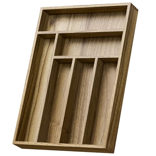 Kiasthome Acacia Wood Silverware Drawer Organizer, Kitchen Utensil Cutlery Drawer Organizer with Dividers, Flatware Organizer, Silverware Tray Holder for Spoons, Forks, 11.8''x16.5'' (6 Slots) - size: 6 Slots