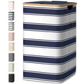 BALEINE Laundry Hamper with Lid, Tall Laundry Baskets with Bamboo Pull Handles, Large Laundry Bin with Internal Support (18 Gal/70L, Blue Stripe) - color: Blue Stripe, size: 70 liters