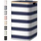 BALEINE Laundry Hamper with Lid, Tall Laundry Baskets with Bamboo Pull Handles, Large Laundry Bin with Internal Support (18 Gal/70L, Blue Stripe) - color: Blue Stripe, size: 70 liters