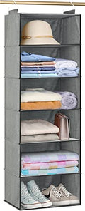 SLEEPING LAMB 6 Shelves Jumbo Hanging Closet Organizer and Storage, Hanging Clothes Organizer for Sweaters, Blankets and Coats in Wardrobe, Bedroom, Living Room, Grey