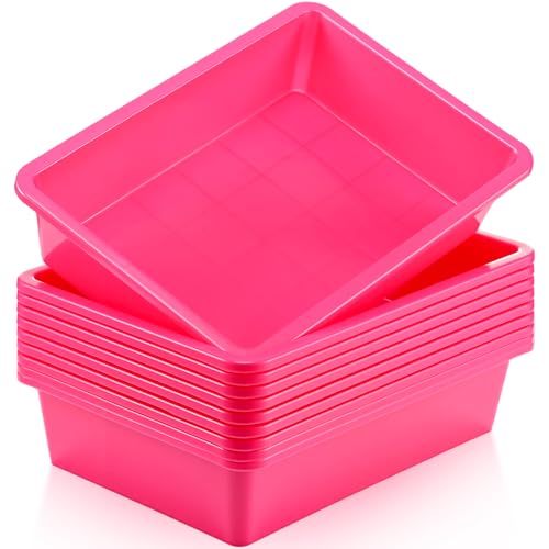 Hoteam 10 Pcs Flat Storage Organizer Tray Bin Paper Tray for Classroom Plastic Stackable File Organizer for School Office Teacher Book Organization(Dark Pink,13.78 x 9.84 x 3.15 Inch) - color: Dark Pink, size: 13.78 x 9.84 x 3.15 Inch