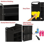 Simple Houseware 16 Cube Shoe Stand Tower Rack 8 Tier with Top Shelf and Side Hanging Pockets, Black - color: Black