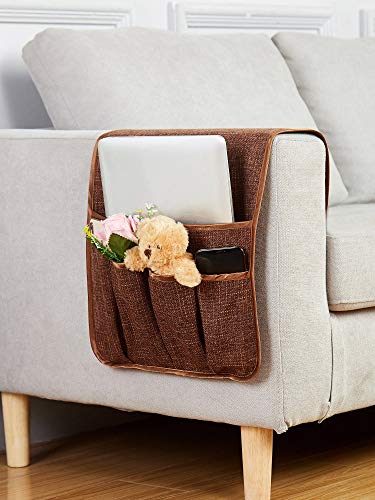 FLYILY Sofa Armrest Organizer Non-Slip Arm Chair Hanging Caddy Remote Control Holder for Magazine, Phone, Books, Glasses(Coffee,13in) - color: Coffee, size: 35"x13"