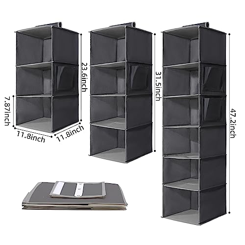 2-Pack Hanging Organizer, 4-Shelf Closet Shelves With Side Pockets, Grey - color: Grey, size: 4 Shelves