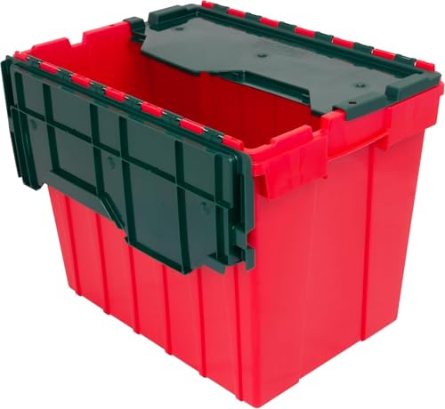 Akro-Mils KeepBox 18 Gallon Storage Container, Nesting and Stackable Plastic Storage Box with Lid Attached, Organizer Tote for Garages, Closets, and Moving, 21" x 15" x 17", Red/Green - color: Red/Green, size: 18 Gallons
