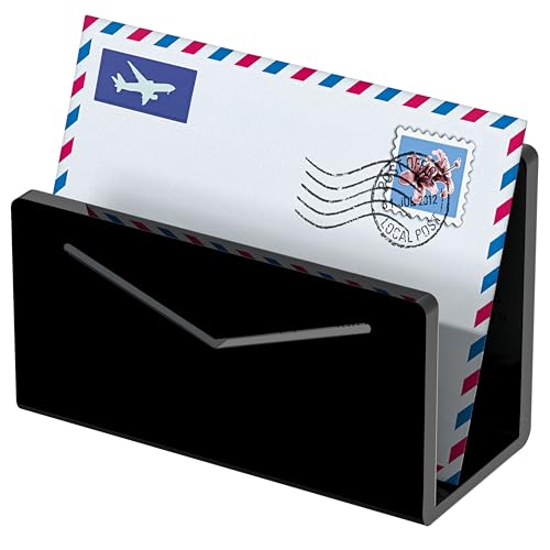 FUCDTEFC Acrylic Mail Holder, Black Acrylic File Letter Organizer, Vertical Envelope Mail Holder for Desk, Lightweight Countertop Bill Holding Sorter Letter Invoice Stand for Home Office School - size: 1 Section Black
