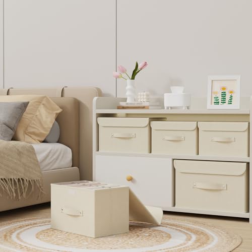 Fabric Storage Bins Cube Organizers with Flip-Top Lid and Handles,Storage Boxes for Organizing Home,Office,and Closet,Beige,3 Pack 13X9.1X7.9 in - color: Beige, size: 13x9.1x7.9in(3-pack)