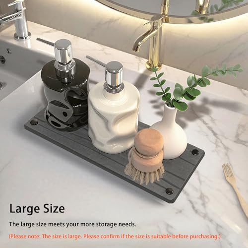 Quick Dry Sink Caddy Kitchen Sink Organizer, Water Absorbing Stone Tray for Sink, Stone Drying Tray, Diatomite Faucet Mat & Protector, Dispenser Sponge Holder, Stone Soap Tray for Bathroom Counter - color: Gray Metal Foot Wave Large