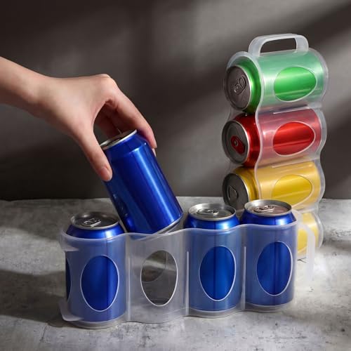 Novabright 6 Pack Portable Soda Can Organizer 11 x 4.2 x 2.2" Beer Cans Holder with Handle 4-slot Plastic Soda Can Holder Dispenser Fridge Storage Sliding Rack for Refrigerator Shelf Kitchen Pantry