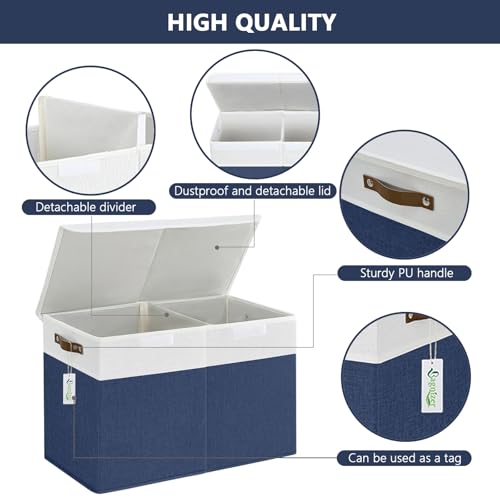 Bagnizer Large Toy Storage Box with Lids, Collapsible Sturdy Baby Storage Organizer Chest Bin Basket for Kids, Boys, Girls, Playroom, Nursery, Bedroom, Closet 25"x13"x16" (Navy Blue and White) - color: Navyblue and White