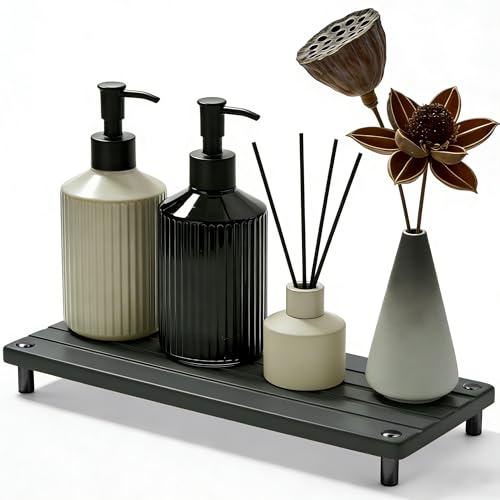 Durable Kitchen Sink Organizer, Instant Dry Sink Caddy for Bathroom Counter, Diatomite Stone Drying Tray, Upgrade Water Absorbing Stone Tray for Sink, Anti-Slip Stone Soap Tray -Dark Gray - color: Dark Gray Metal Foot 4stripes Large