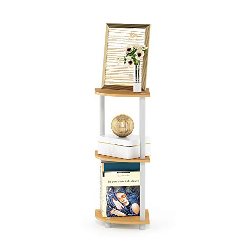 Furinno TURN-N-TUBE Corner Shelf, 3-Tier Corner Bookshelf, Display Storage Shelves with Open Shelves, for Organization and Storage, Living Room, Home Office, Garage, Beech - color: Beech/White, size: 3-Tier Round Tube