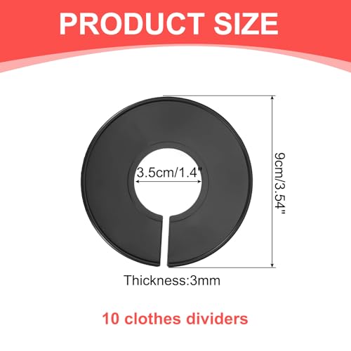 uxcell 10 Pcs Clothes Dividers,Round Closet Rack Dividers Clothing Rack Size Dividers Blank Labels Writable & Reusable for Hanging Clothes Sorting Size, Black - color: Black