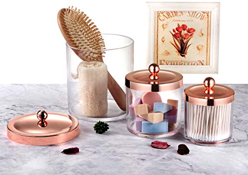 SheeChung 3-Pack Plastic Apothecary Jars with Rose Gold Metal Lids - Large 50oz, 25oz & 15oz Acrylic Storage Set - Shatterproof Laundry Room & Bathroom Organizer - Modern Minimalist Chic Decor - color: Rose Gold, size: 50 oz & 25 oz & 15 oz