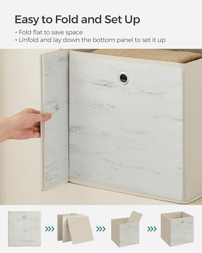 SONGMICS Storage Cubes, Set of 6 Storage Bins with Handles, Foldable Oxford Fabric and Non-Woven Fabric Storage Boxes, 13 x 13 x 13 Inches, Fit Cube Storage Unit, Vintage White URFB133W01 - color: Vintage White, size: 6 Pack (13"L x 13"W x 13"H)