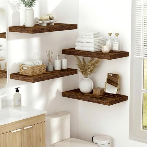 Vivelove 10 Inch Deep Floating Shelves 16 inch Long, 16 x 10 Wide Wall Shelves with Invisible Brackets, for Bedroom Bathroom Living Room Kitchen Office, Farmhouse Home Decor, Set of 2, Rustic Brown - color: Rustic Brown, size: 15.7”Wx10.2”Dx1.5”H